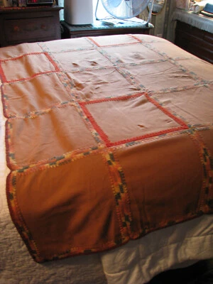 手工羊毛和钩针阿富汗/毛毯棕色和橙子 — 第 1/4 张图片