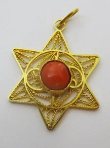Vintage 14 Karat Gold und Koralle Filligree Davidstern - Bild 1 von 3