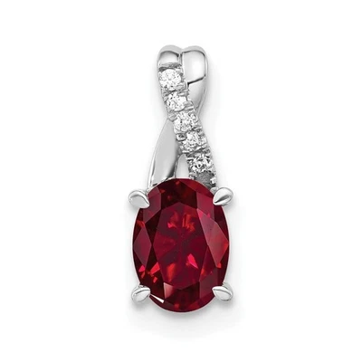 14k White Gold 7x5mm Oval Lab Created Ruby and Diamond Pendant 0.71gm L-14.3 mm - Image 1 of 4