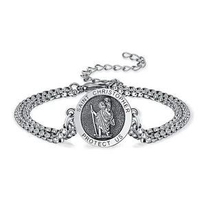 Pulsera para hombre KINGWHYTE San Cristóbal S925 plata de ley ajustable St. C... - Imagen 1 de 8