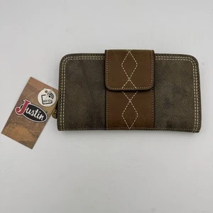 Justin RFID Western Wallet Brown Tan Diamond Stitch Bifold NWT - Picture 1 of 10