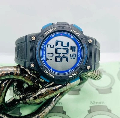 Marathon/Timex TW5K84800 Black/Blue Womens Digital Sports Watch Works! - image 1 of 4