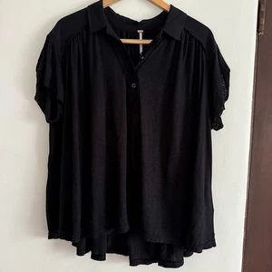 Free People | Swing-Polo-Top schwarz Leinenmischung V-Ausschnitt Swing Trapez Small - Bild 1 von 5