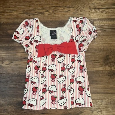 Hello Kitty Pink Striped Top Medium Coquette Kawaii Pastel Girly Y2K Inspired - Image 1 of 4