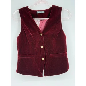 Allegra K Talla S Elegante Chaleco Terciopelo Borgoña Mujer Botón Dorado Vacaciones de Navidad - Imagen 1 de 10