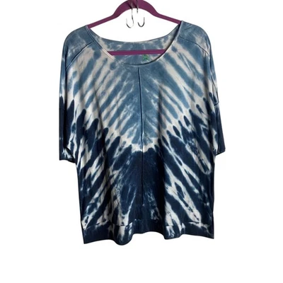 Green Tea Size Large Blue White Tie Dye High Low Tee Soft Casual Oversized Boho - Image 1 of 4