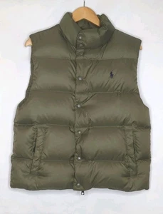 Polo Ralph Lauren Men Vest Sz Medium Green Olive Army Puffer Down Quilted Vtg - Picture 1 of 9