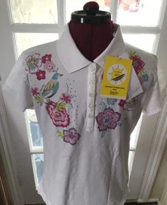 BNWT Daily Sports Womens White Floral Pattern Golf Polo Shirt L #1473 - Picture 1 of 14