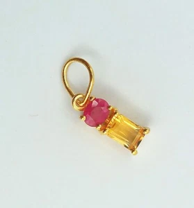 Natural Ruby & Citrine Charms Pendant 18k Gold Handmade Pendant, Gold Pendant - Picture 1 of 5