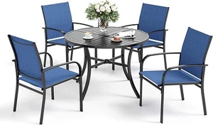 5 Piece Patio Dining Set Round Metal Table Stackable Chair Outdoor Furniture Set - Picture 1 of 12