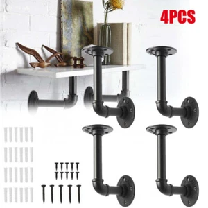 4pcs Pipe Shelf Brackets Industrial Iron Rustic Wall Floating Shelves Supports - Picture 1 of 11