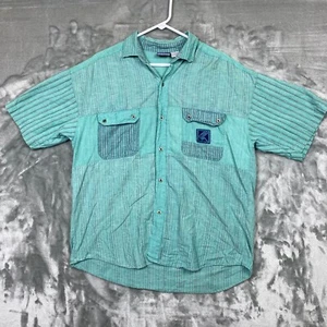 Vintage 90s Gitano Geometric Proportion Modern Method Blue Shirt Mens Large - Picture 1 of 9