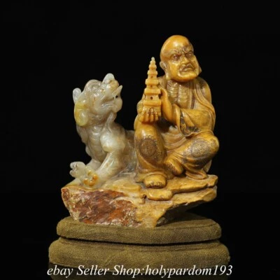 Antigua estatua china de bestia de pagoda Lohan Arhat tallada en piedra de Tianhuang Shoushan de 5,8" Foto 1 de 4