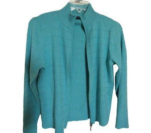 Valerie Stevens Womens Blue 60% Silk Full Zip Cardigan Sweater Size XL *Pls Read - Picture 1 of 20