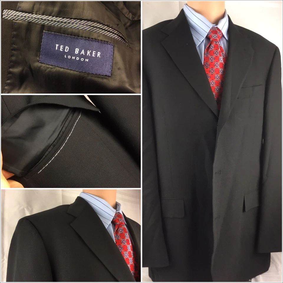 Blazer Ted Baker 41L Negro 3Btn 2 Ventilaciones 100% Lana 41 L Usado Una Vez YGI RE604 Foto 1 de 4