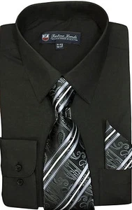 Men's Cotton Blend Dress Shirt with Tie and Handkerchief 22 different colors 21B - Picture 1 of 31