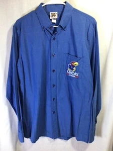 Kansas Jayhawks Blue Check Medium Long Sleeve Cotton Button Down Shirt B13 - Picture 1 of 5