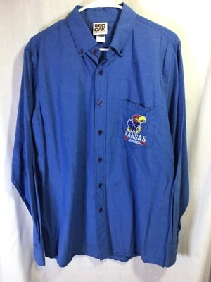 Kansas Jayhawks Blue Check Medium Long Sleeve Cotton Button Down Shirt B13 - Image 1 of 4