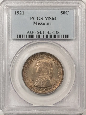 1921 MISSOURI COMMEMORATIVE HALF DOLLAR - PCGS MS-64, ORIGINAL TONED & NEAR GEM! Cover