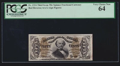 US 50c Spinner Fractional Currency Note Red Back w/o Design FR 1324 PCGS 64 (20) - Image 1 of 2