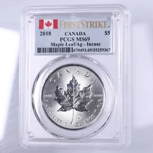 2018 Maple Leaf $5 Incuse PCGS First Strike Certified MS69 - Picture 1 of 2