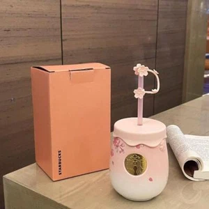 Starbucks New Authentic Cherry Blossom Ceramic Cup Pink Cute Straw & Stopper Mug - Picture 1 of 9