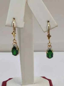 3Ct Oval Lab Created Green Emerald Drop & Dangle Earrings 14K Yellow Gold Plated - Picture 1 of 5
