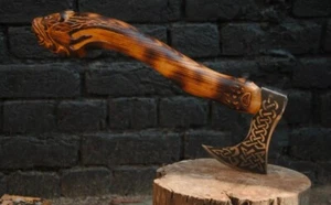 Custom Handmade Carbon steel Viking Axe Gift for Him monogram axe birthday gift - Picture 1 of 9