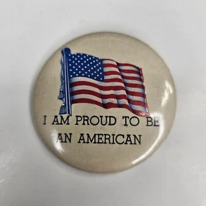 Vintage White Proud to be an American Flag Round 2.25" Pinback Pin Vest - Picture 1 of 3