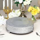 SILVER 18" wide Round Floral Embossed Cake Stand Cupcake Display Wedding Party