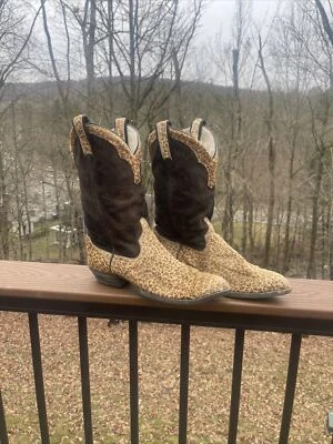 De colección Larry Mahan Vaca Estampado Leopardo Cuero Bota de Vaquero Pelo de Poni Mujer 9 Foto 1 de 4