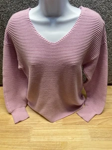 Maglione Tommy Bahama Bonita donna S/P rosa paillettes scollo a V maglia a costine - Foto 1 di 9