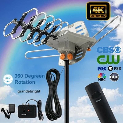 990 Miles Outdoor TV Antenna Remote Amplified VHF UHF HDTV 1080P 4K 28~36dB - Image 1 of 4