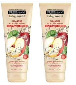 2 x Freeman Exfoliating Clay Mask + Scrub with Apple Cider Vinegar 6fl Oz BNIB - Picture 1 of 7