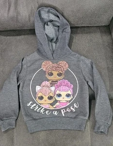 LOL Surprise Hoodie Sweatshirt Grey Sparkle Girls Kids Size 4 Strike A Pose - Picture 1 of 11
