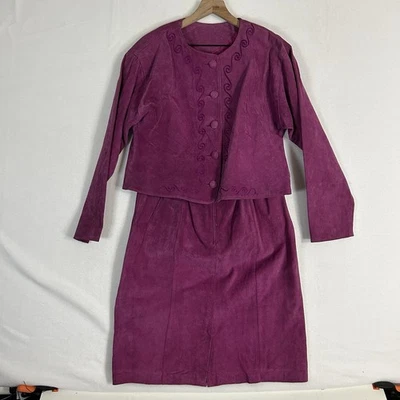 De Colección Años 80 Cuero por Tibor Mujer’s 18 Gamuza Cuero Falda Traje Rosa Púrpura Blazer Foto 1 de 4
