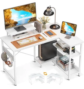 ODK L Shaped Computer Desk with Reversible Storage Shelves, 100 * 70 * 87.7cm, C - Picture 1 of 7