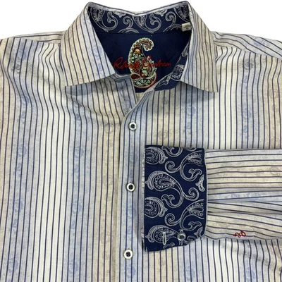Camisa de manga larga Robert Graham para hombre L puño abatible floral a rayas ribete de cachemira Foto 1 de 4