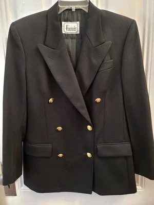 Blazer para mujer Harrods Knightsbridge negro de lana Worsted talla US 8/UK 10 NUEVO Foto 1 de 4