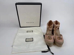 Gucci Marmont Wedge Espadrilles Matelasse Leather Pink Size EU36 / US 5.5 - Picture 1 of 7