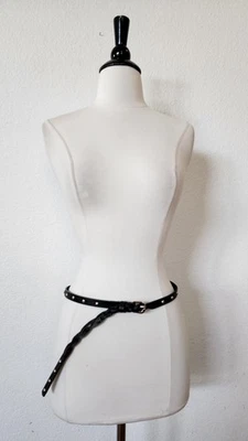 Skinny Belt New Size Large Black Braided Studded Faux Leather Cinch Waist - Image 1 of 4