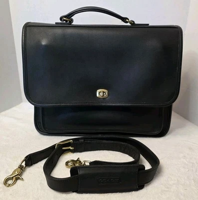 ТРЕНЕР винтажный 2-сторонний портфель бизнес наплечная сумка 5181 черная кожа - Изображение 1 из 4