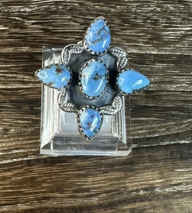 Southwest Sterlingsilber Golden Hills Türkis Statement-Ring Größe 8,25 Adj - Bild 1 von 9