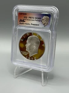 1972 S Eisenhower Silver Dollar – ICG PR70 DCAM –Signed Austin Hutto -President - Picture 1 of 3
