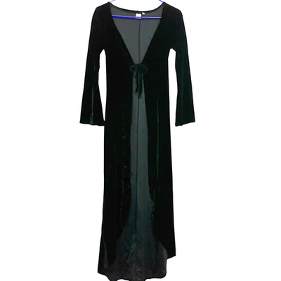 Maxi plumero de terciopelo negro vintage corbata delantera manga larga bruja M EE. UU. Foto 1 de 4