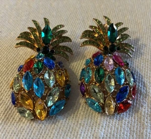Pendientes colgantes grandes enchapados en oro de piña multicolor de cristal austriaco de 2,5" Y2 - Imagen 1 de 7