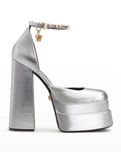 $1,575 NWB Versace Aevitas Medusa Satin Platform Heels Pumps Shoes Sz 37 US 7 😍
