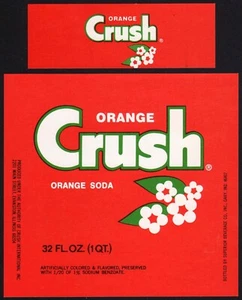 Etiqueta de botella de soda pop vintage CRUSH NARANJA 32 oz talla Superior Gary Indiana sin precio base - Imagen 1 de 2