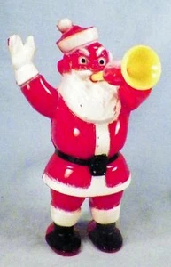 Santa Claus Candy Container Christmas Decoration Horn Blower Waving Hard Plastic - Picture 1 of 6