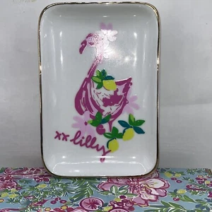 Lilly Pulitzer Trinket Dish Jewelry Organizer Tray Flamingo Gold Trim - Picture 1 of 4